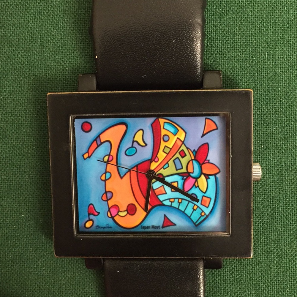 Black Leather Fun & Funky Watch - Picture 2 of 3